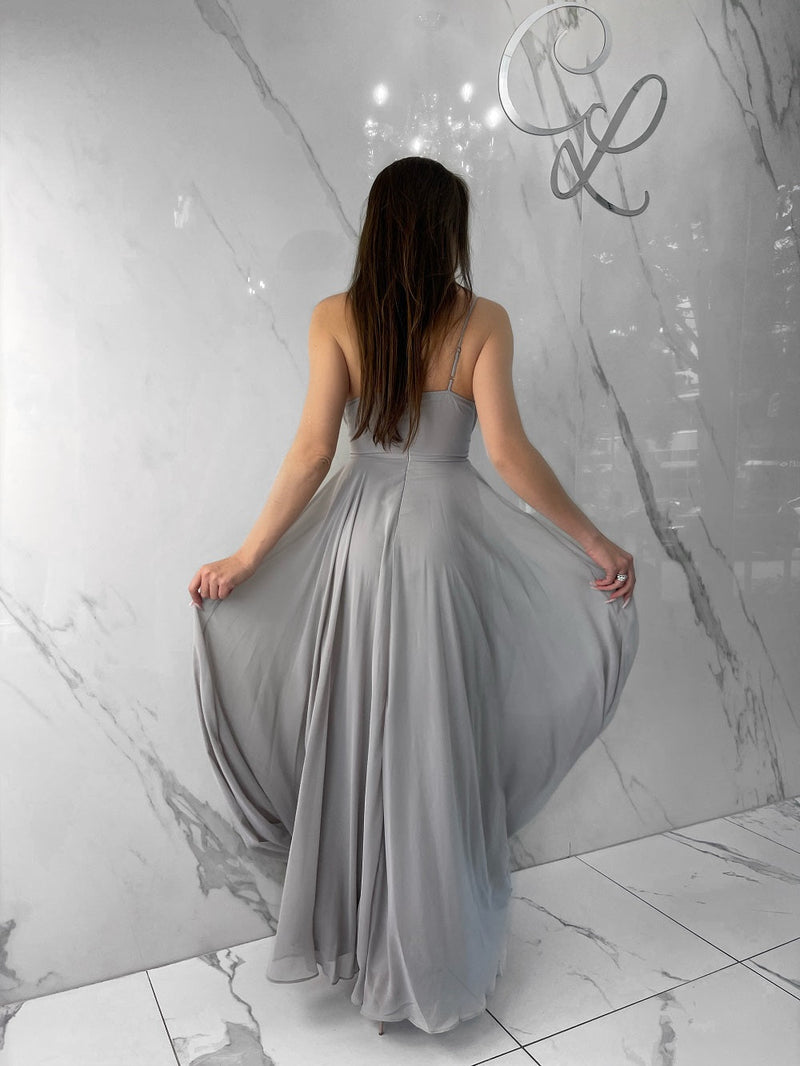 Darling Girl Grey Pleated Floor Dress  CityLux Boutique