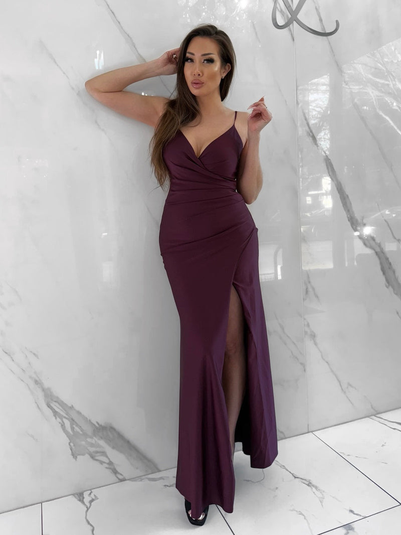 Vanity Burgundy Floor-Length Slit Gown – CityLux Boutique