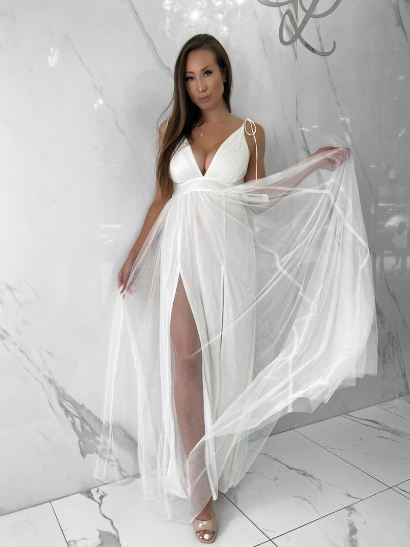 long white dress near me Sleeve Draped Structured Maxi Complete the look with simple heels and gold jewellery Angelic Dress, Women's White Dresses