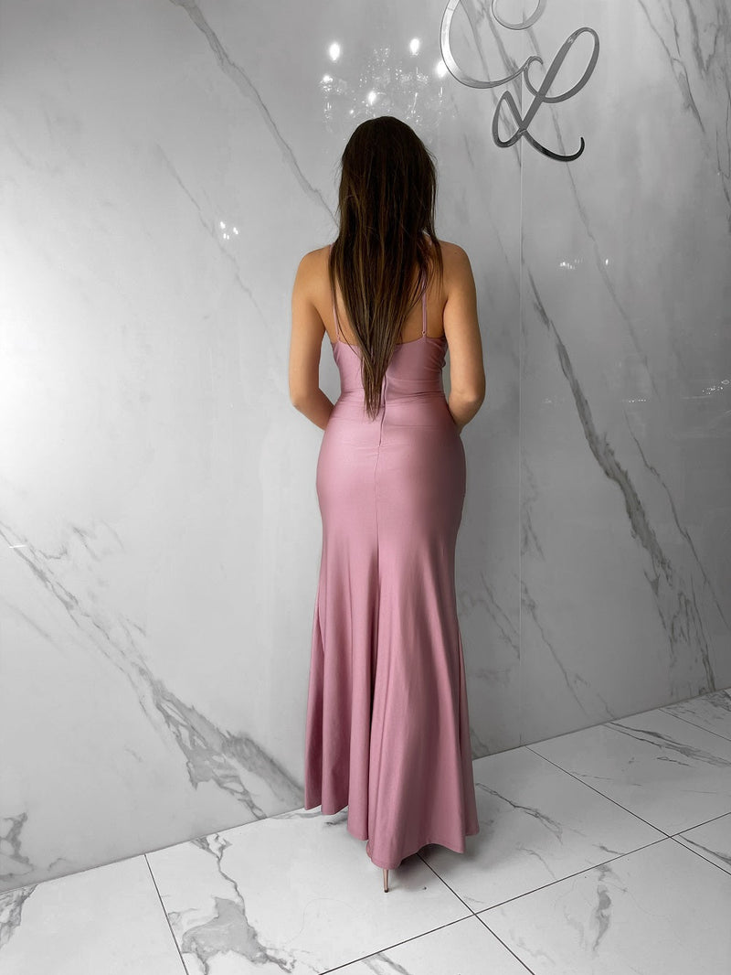 Dusty Pink Lace Satin Sweetheart Bridesmaid Dress - Xdressy