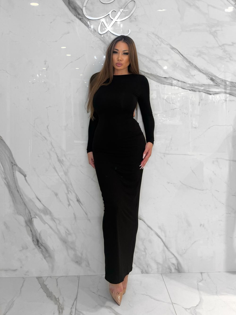 Backless Maxi Dress, Women's Black Dresses