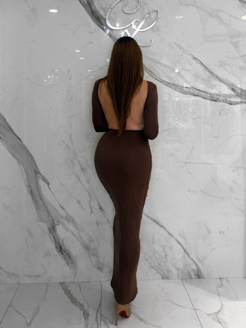 Backless Maxi Dress, Women's Taupe Dresses