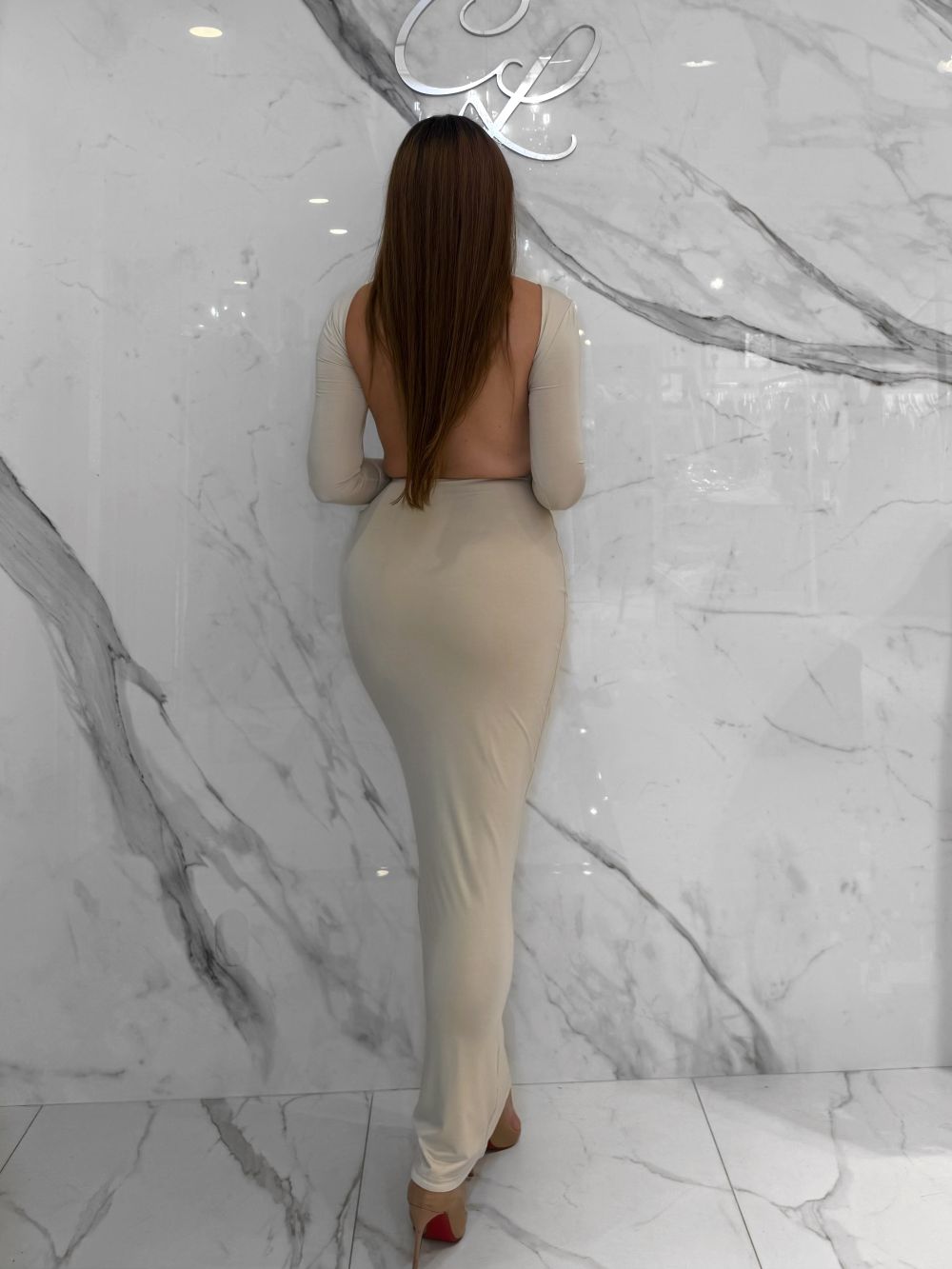 Backless Maxi Dress, Women's Taupe Dresses