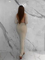 Backless Maxi Dress, Women's Taupe Dresses