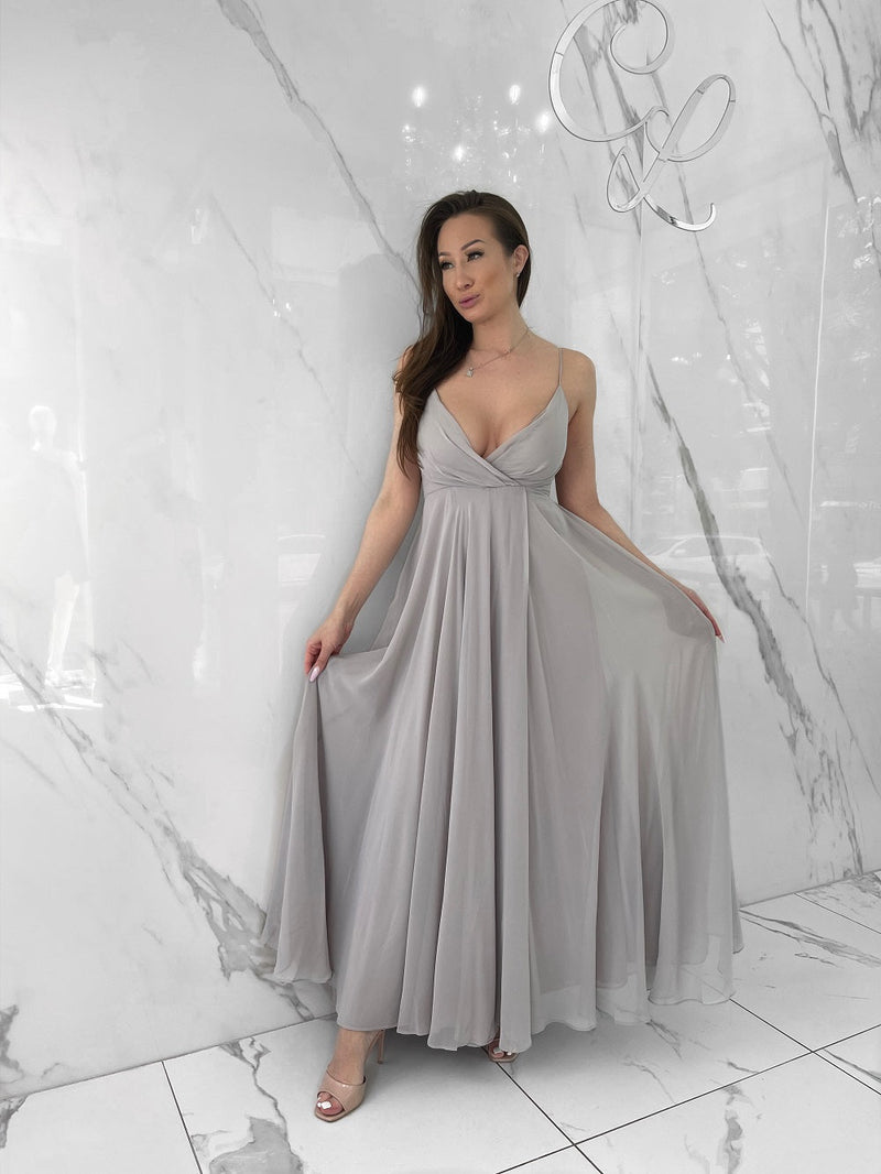 Darling Girl Grey Pleated Floor Dress  CityLux Boutique