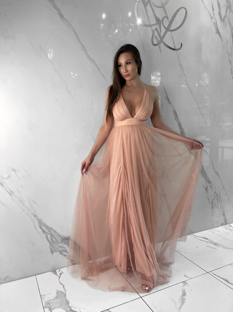 sheer blush dress Eva Pink Sheer Tie Back Mini Dress