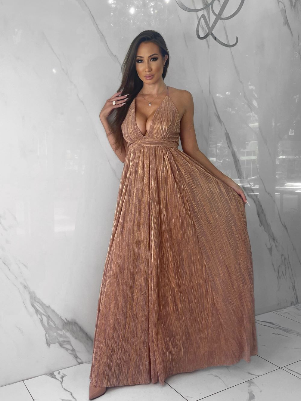 green emerald velvet dress Isolina Rosegold main image 0